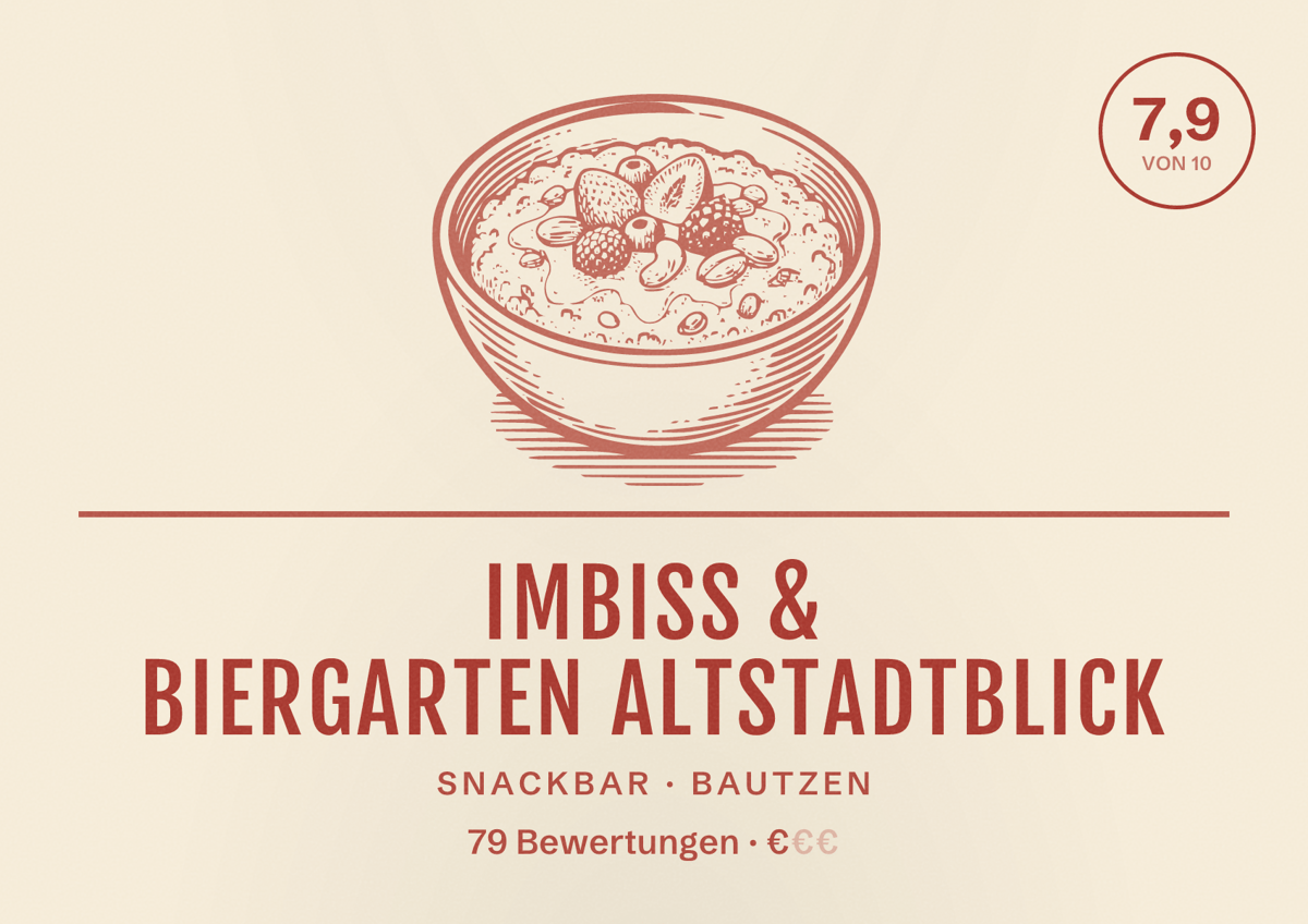 Illustriertes Poster von Imbiss & Biergarten Altstadtblick, Snackbar in Bautzen: Bewertung 7,9 von 10 aus 79 Bewertungen, Preisniveau €
