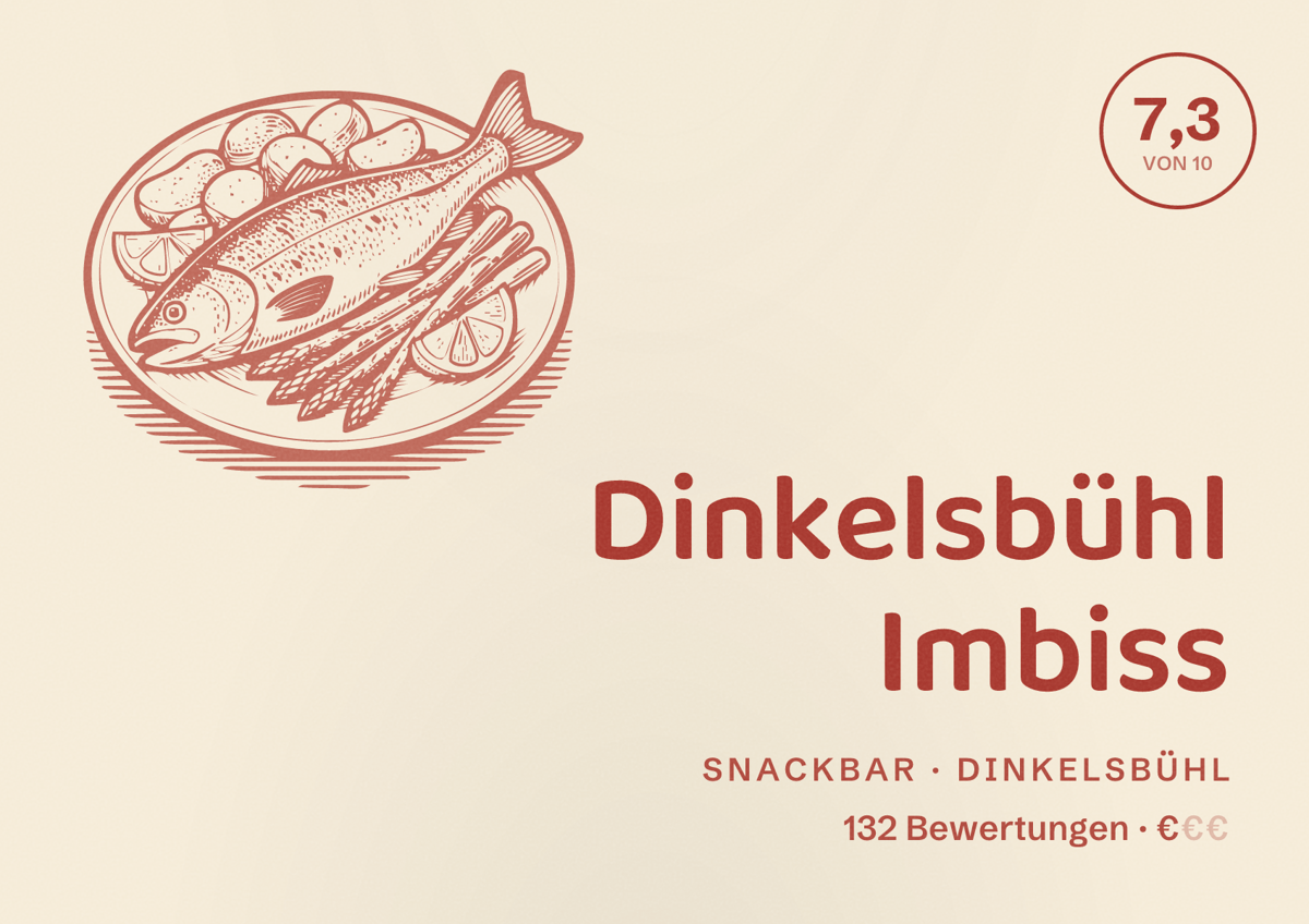Illustriertes Poster von Dinkelsbühl Imbiss, Snackbar in Dinkelsbühl: Bewertung 7,3 von 10 aus 132 Bewertungen, Preisniveau €