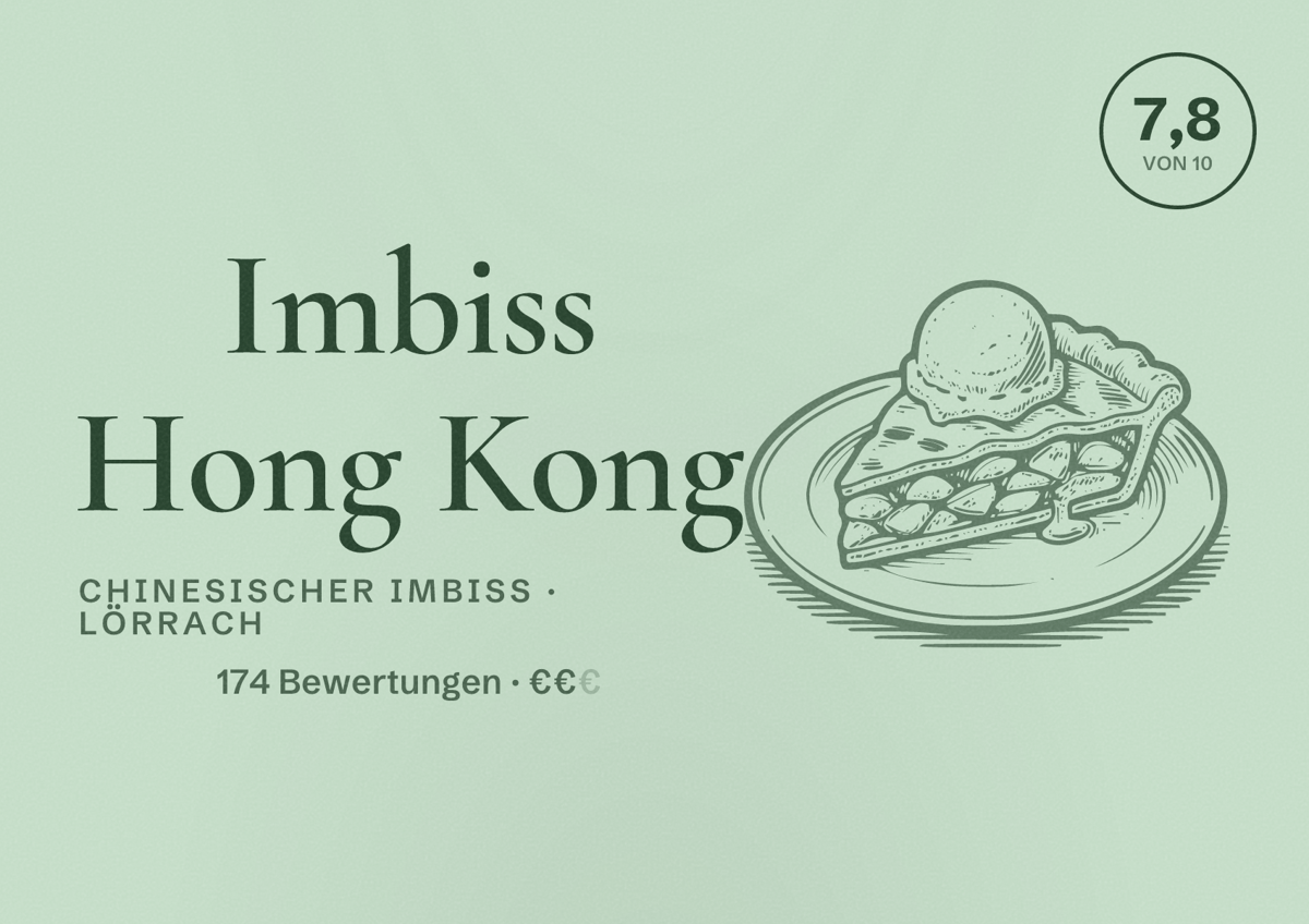 Illustriertes Poster von Imbiss Hong Kong, Chinesischer Imbiss in Lörrach: Bewertung 7,8 von 10 aus 174 Bewertungen, Preisniveau €€