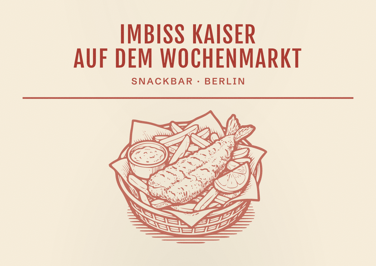 Illustriertes Poster von Imbiss Kaiser auf dem Wochenmarkt, Snackbar in Berlin
