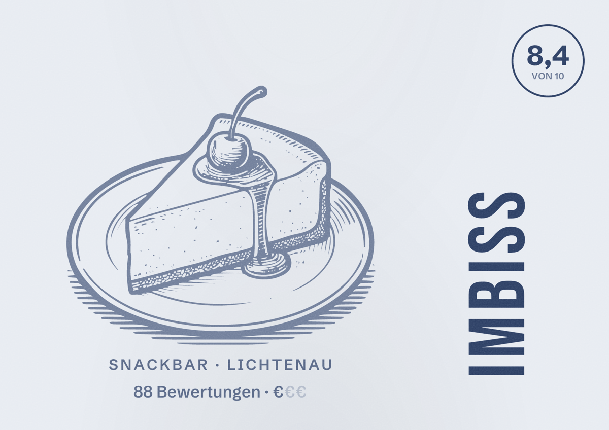 Illustriertes Poster von Imbiss, Snackbar in Lichtenau: Bewertung 8,4 von 10 aus 88 Bewertungen, Preisniveau €