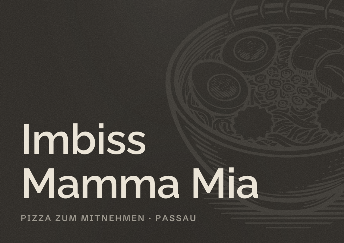 Illustriertes Poster von Imbiss Mamma Mia, Pizza zum Mitnehmen in Passau