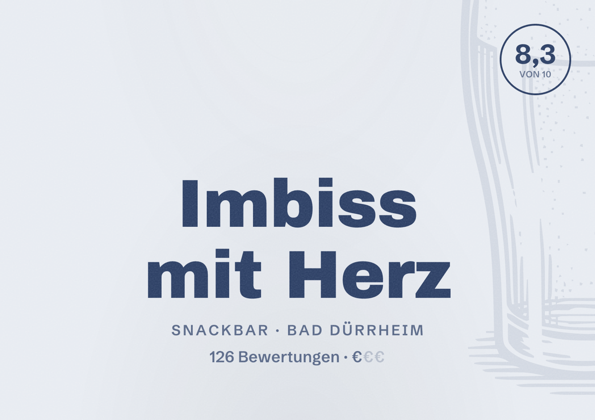 Illustriertes Poster von Imbiss mit Herz, Snackbar in Bad Dürrheim: Bewertung 8,3 von 10 aus 126 Bewertungen, Preisniveau €