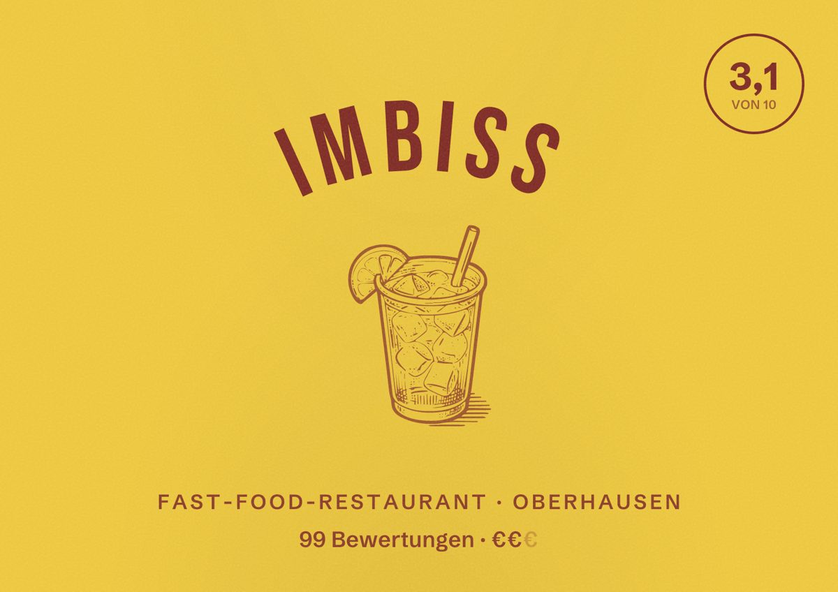 Illustriertes Poster von Imbiss, Fast-Food-Restaurant in Oberhausen: Bewertung 3,1 von 10 aus 99 Bewertungen, Preisniveau €€