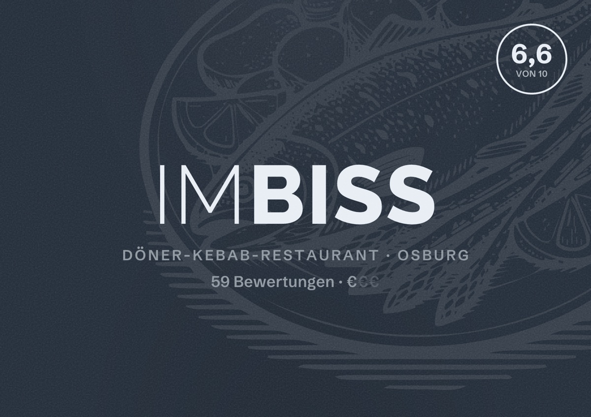Illustriertes Poster von Imbiss, Döner-Kebab-Restaurant in Osburg: Bewertung 6,6 von 10 aus 59 Bewertungen, Preisniveau €