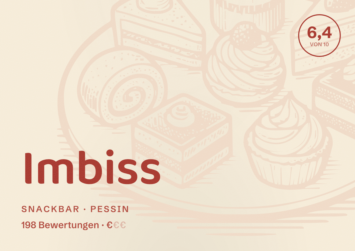 Illustriertes Poster von Imbiss, Snackbar in Pessin: Bewertung 6,4 von 10 aus 198 Bewertungen, Preisniveau €