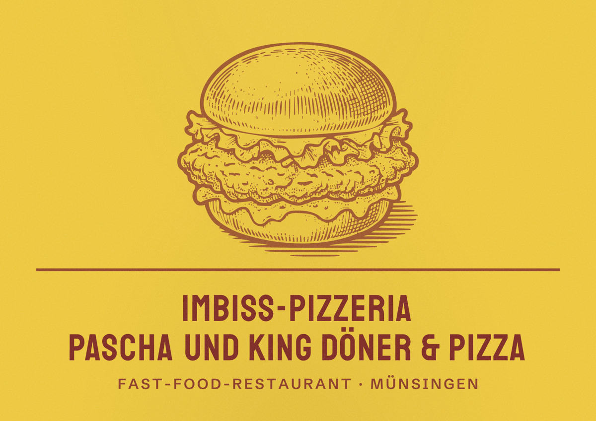 Illustriertes Poster von Imbiss-Pizzeria pascha und King döner & pizza, Fast-Food-Restaurant in Münsingen
