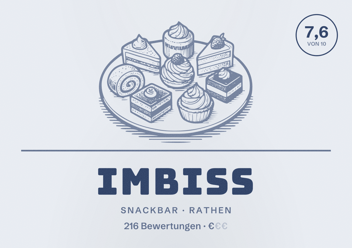 Illustriertes Poster von Imbiss, Snackbar in Rathen: Bewertung 7,6 von 10 aus 216 Bewertungen, Preisniveau €