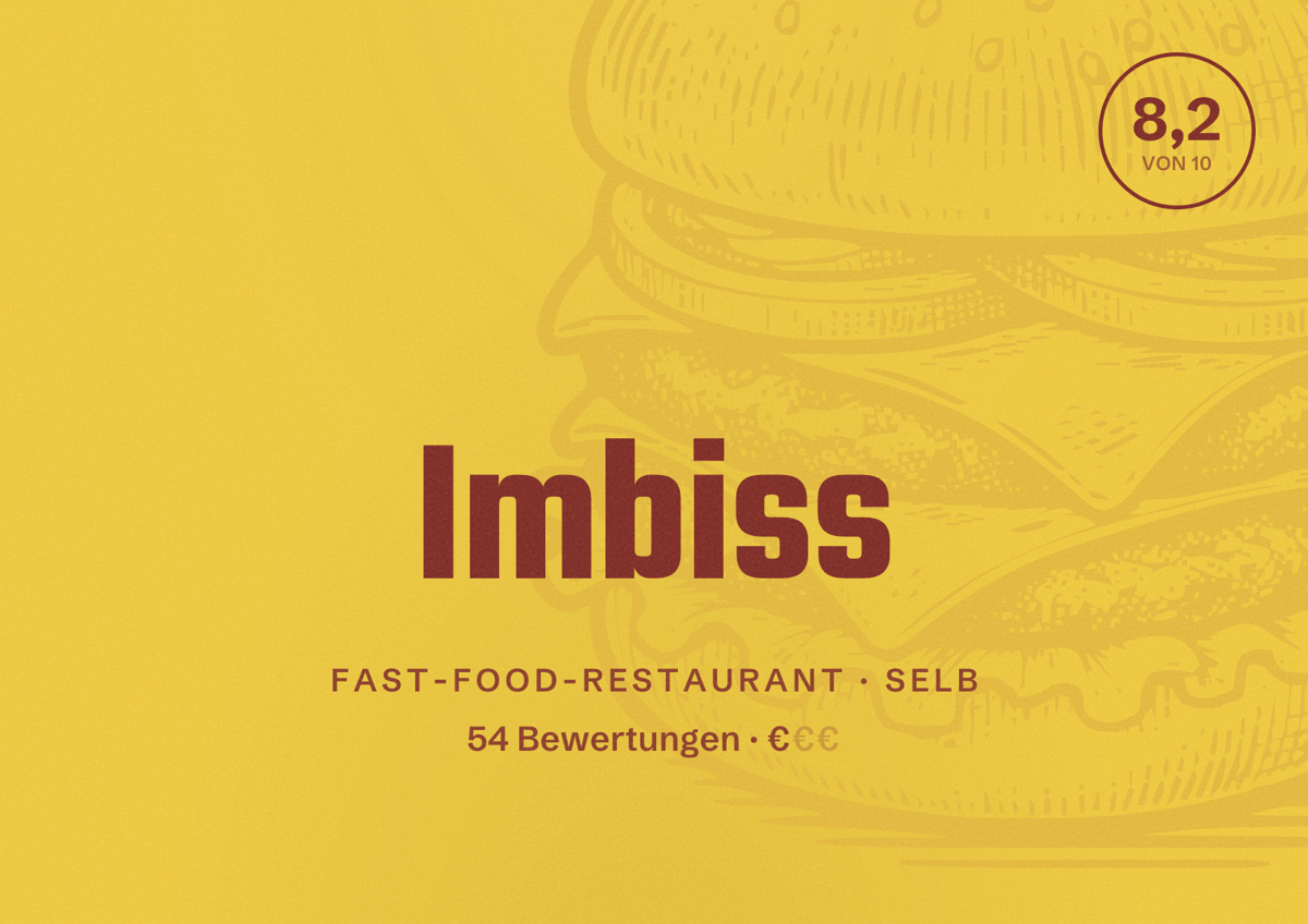Illustriertes Poster von Imbiss, Fast-Food-Restaurant in Selb: Bewertung 8,2 von 10 aus 54 Bewertungen, Preisniveau €