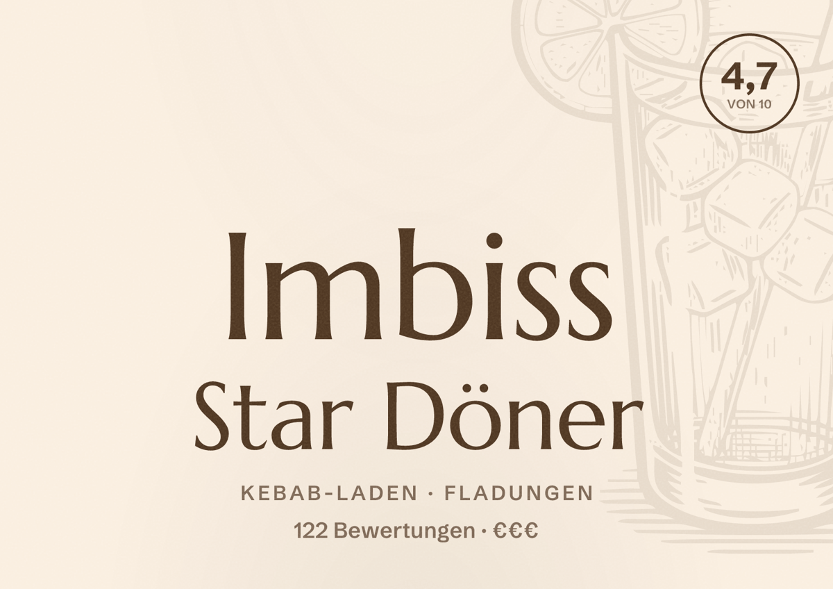 Illustriertes Poster von Imbiss Star Döner, Kebab-Laden in Fladungen: Bewertung 4,7 von 10 aus 122 Bewertungen, Preisniveau €€€