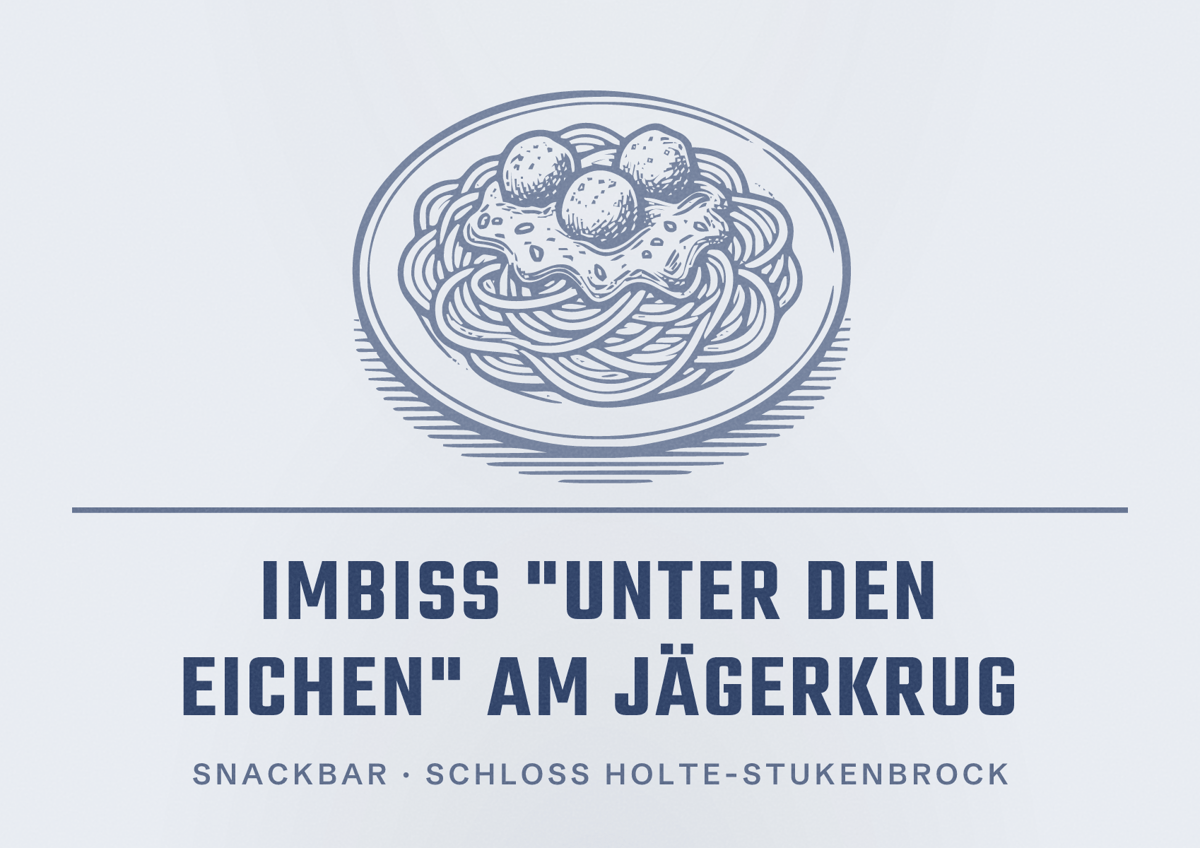 Illustriertes Poster von Imbiss "Unter den Eichen" am Jägerkrug, Snackbar in Schloß Holte-Stukenbrock