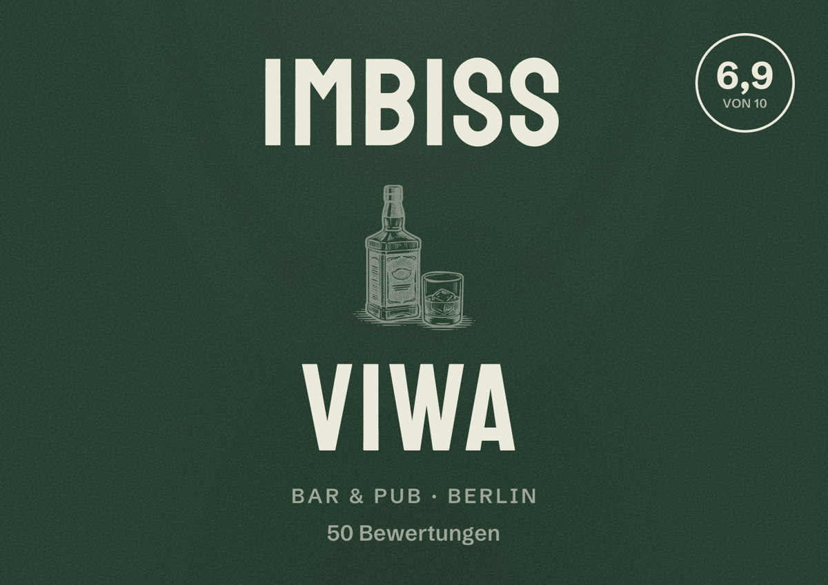 Illustriertes Poster von Imbiss Viwa, Bar & Pub in Berlin: Bewertung 6,9 von 10 aus 50 Bewertungen