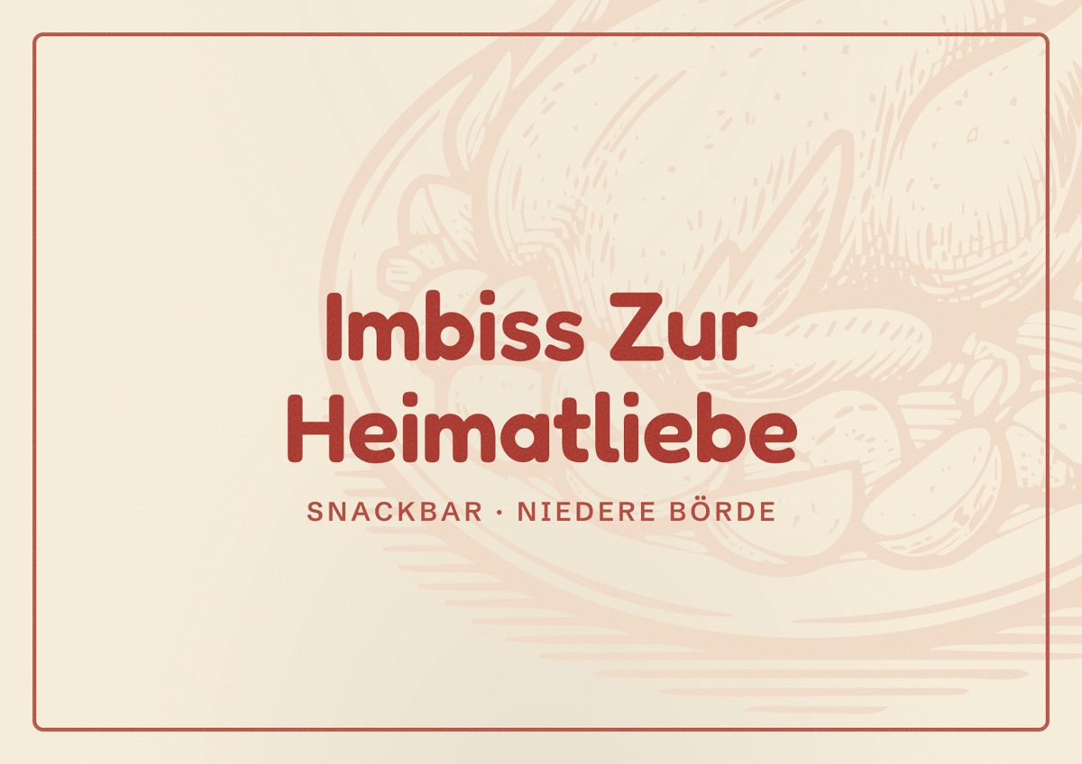Illustriertes Poster von Imbiss Zur Heimatliebe, Snackbar in Niedere Börde