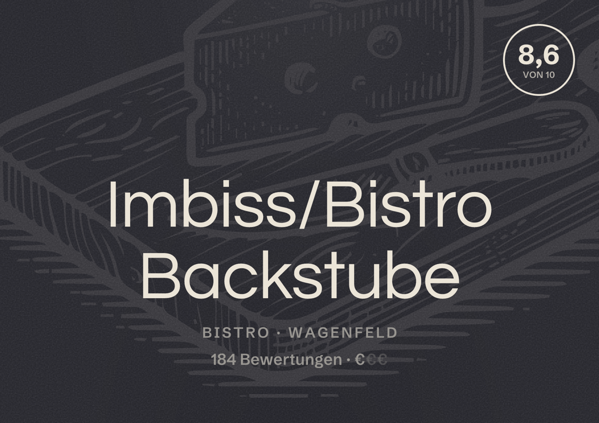 Illustriertes Poster von Imbiss/Bistro Backstube, Bistro in Wagenfeld: Bewertung 8,6 von 10 aus 184 Bewertungen, Preisniveau €