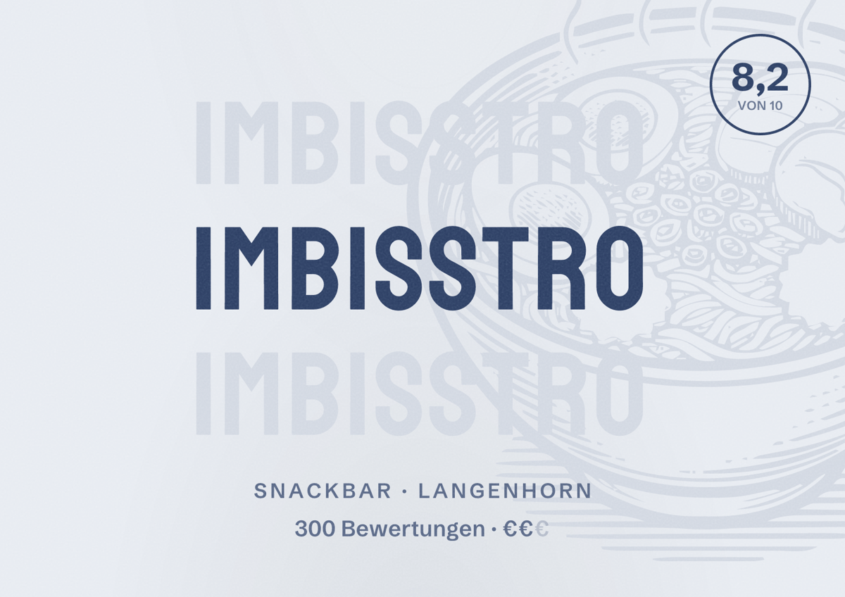 Illustriertes Poster von Imbisstro, Snackbar in Langenhorn: Bewertung 8,2 von 10 aus 300 Bewertungen, Preisniveau €€