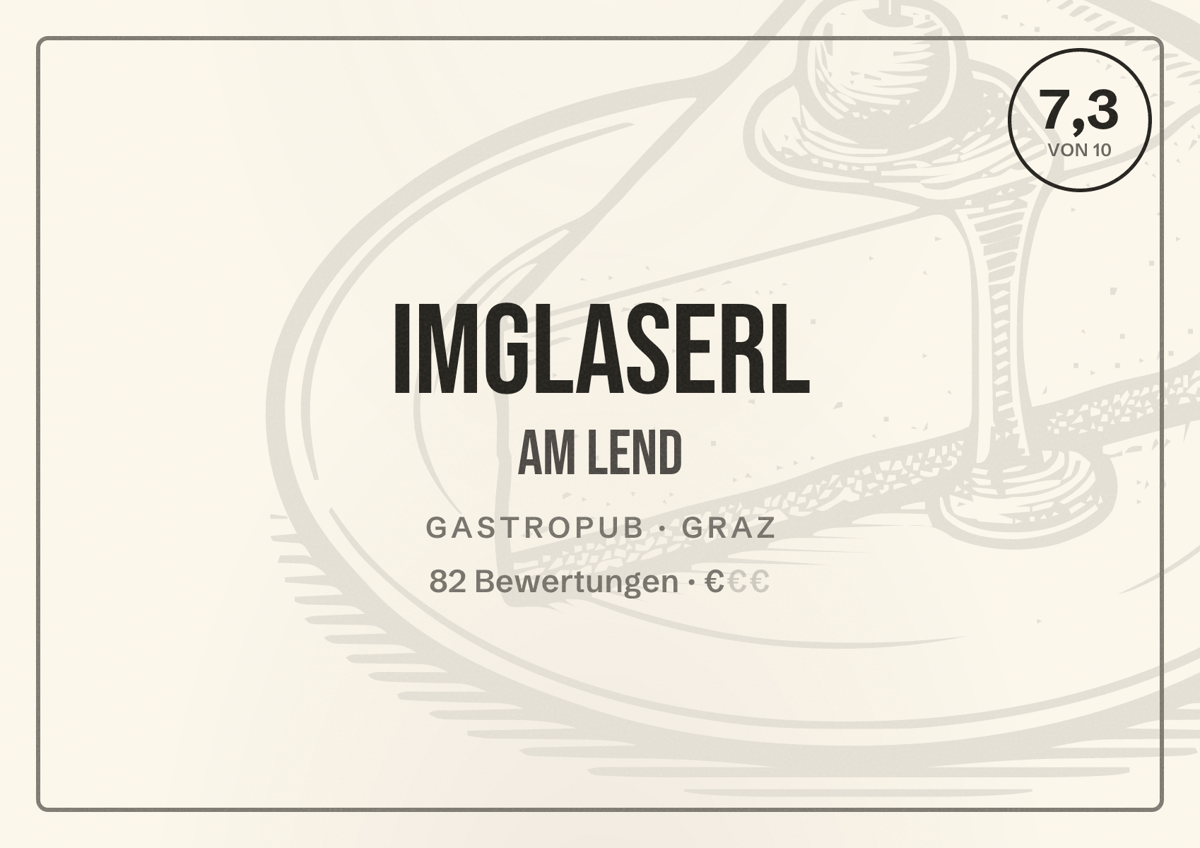 Illustriertes Poster von imGlaserl am Lend, Gastropub in Graz: Bewertung 7,3 von 10 aus 82 Bewertungen, Preisniveau €