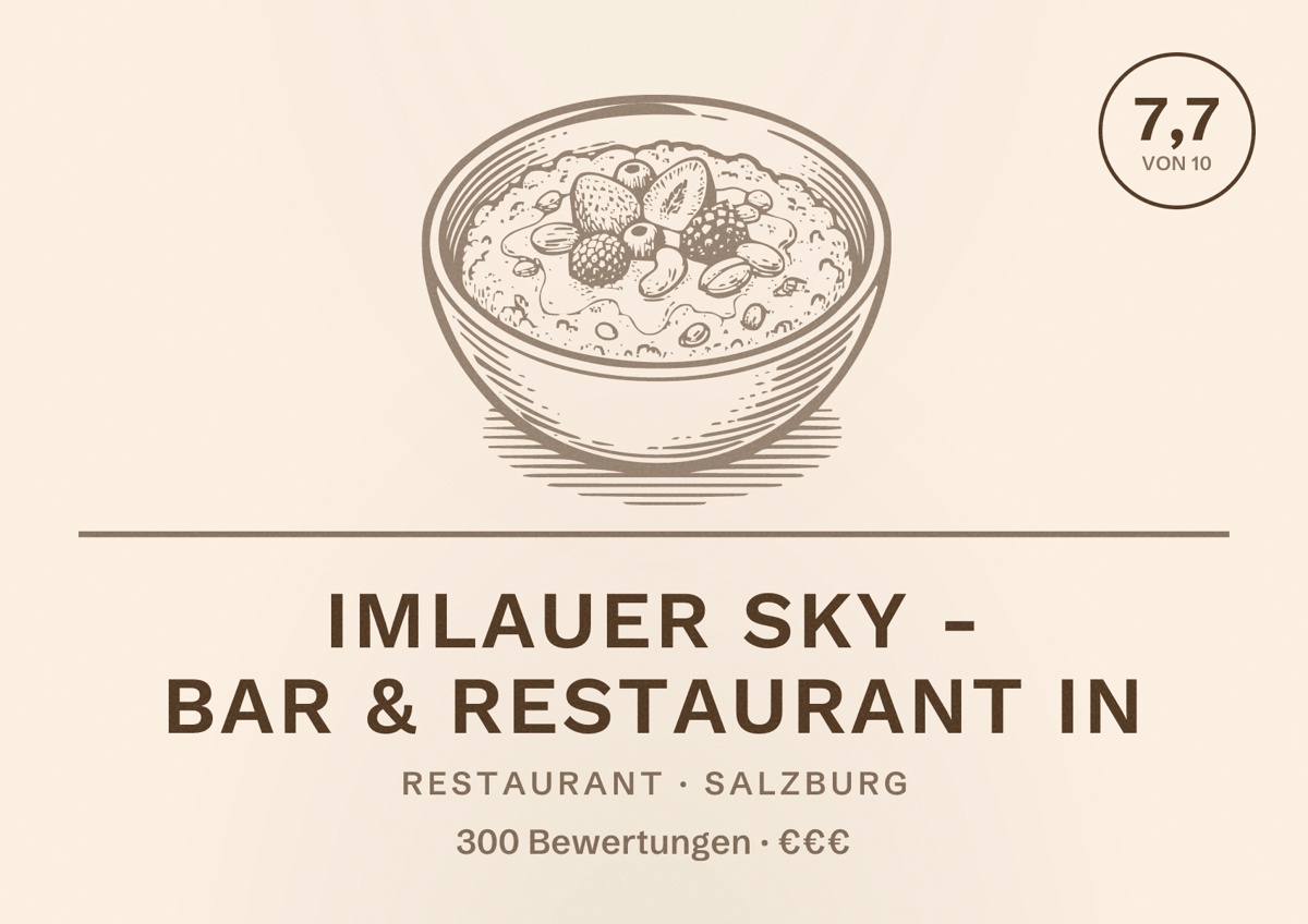 Illustriertes Poster von IMLAUER Sky - Bar & Restaurant in, Restaurant in Salzburg: Bewertung 7,7 von 10 aus 300 Bewertungen, Preisniveau €€€