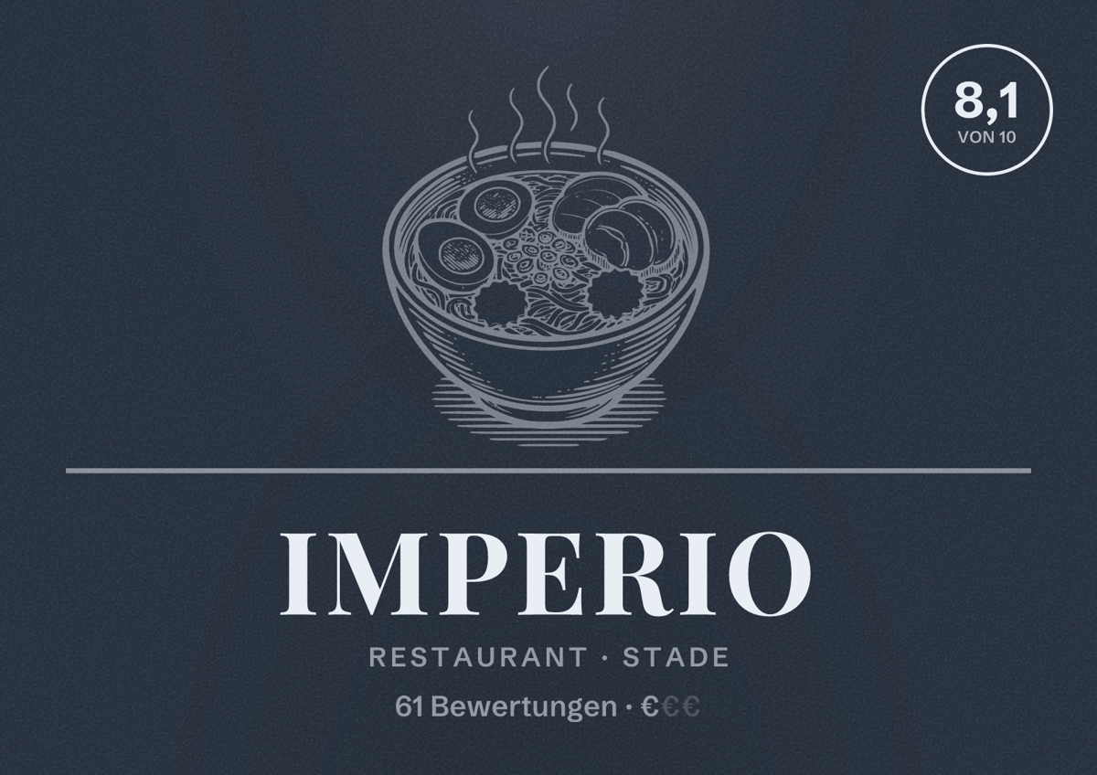 Illustriertes Poster von Imperio, Restaurant in Stade: Bewertung 8,1 von 10 aus 61 Bewertungen, Preisniveau €