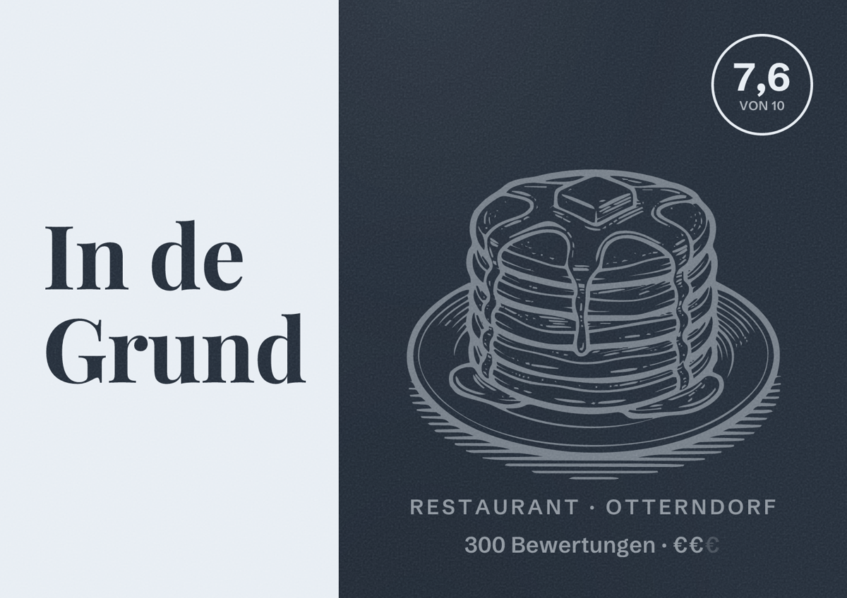 Illustriertes Poster von In de Grund, Restaurant in Otterndorf: Bewertung 7,6 von 10 aus 300 Bewertungen, Preisniveau €€