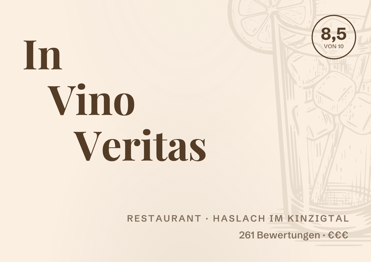Illustriertes Poster von In Vino Veritas, Restaurant in Haslach im Kinzigtal: Bewertung 8,5 von 10 aus 261 Bewertungen, Preisniveau €€€