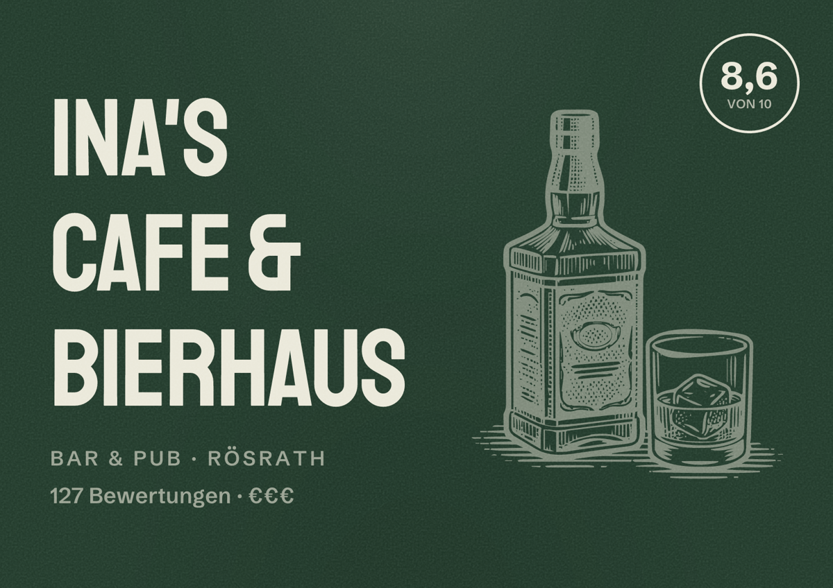 Illustriertes Poster von INA's Cafe & Bierhaus, Bar & Pub in Rösrath: Bewertung 8,6 von 10 aus 127 Bewertungen, Preisniveau €€€