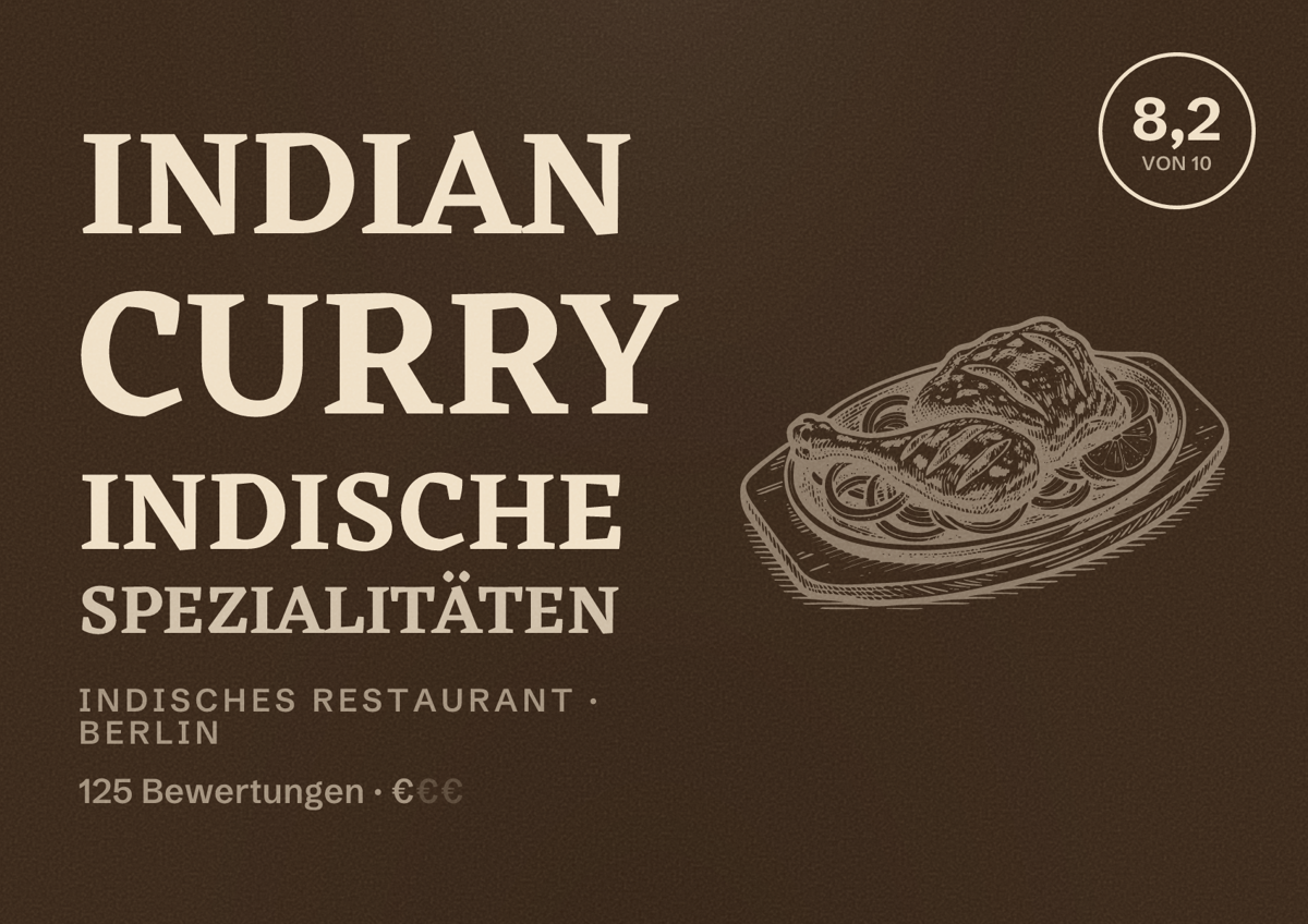 Illustriertes Poster von Indian Curry Indische Spezialitäten, Indisches Restaurant in Berlin: Bewertung 8,2 von 10 aus 125 Bewertungen, Preisniveau €