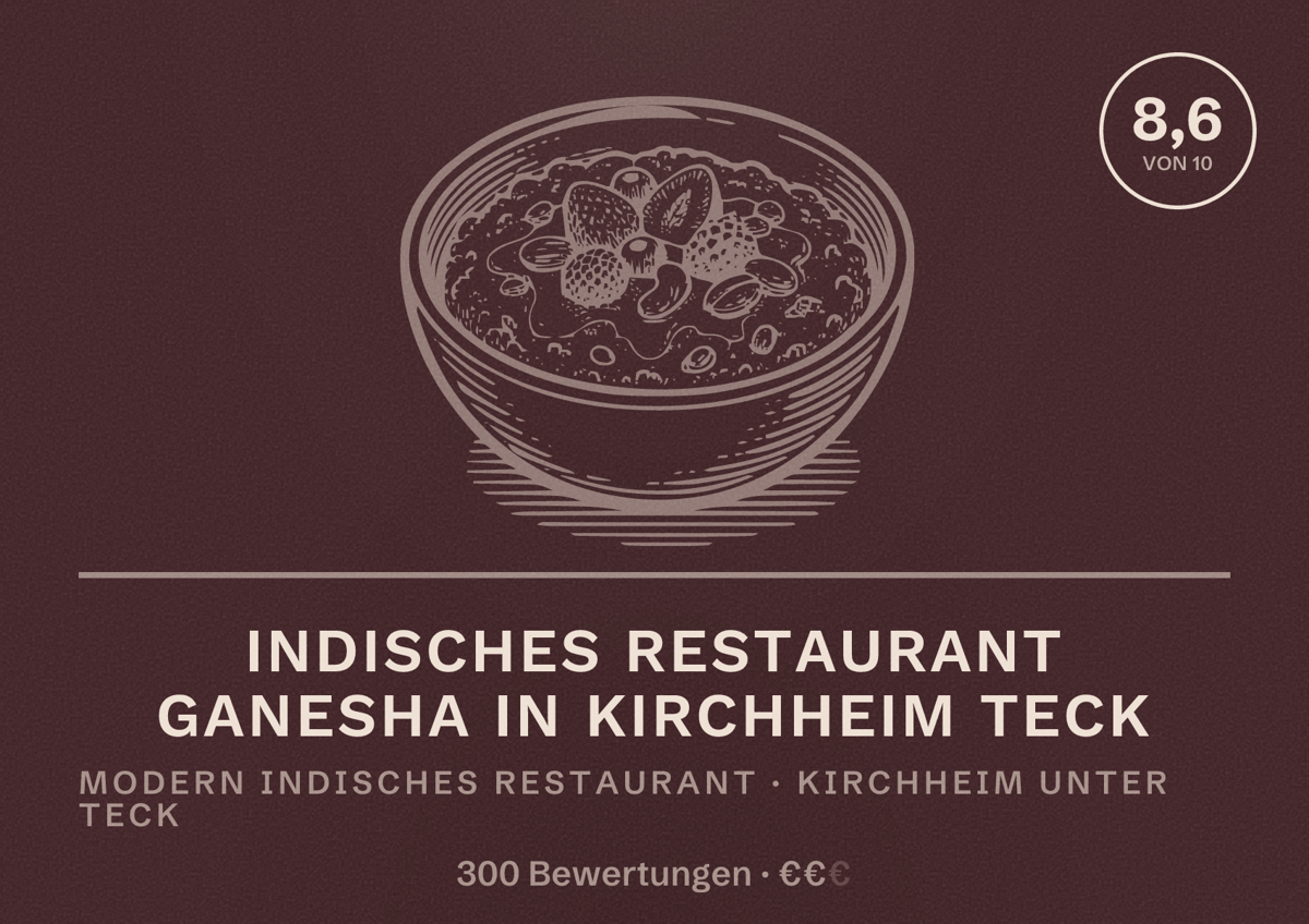 Illustriertes Poster von Indisches Restaurant Ganesha in Kirchheim Teck, Modern indisches Restaurant in Kirchheim unter Teck: Bewertung 8,6 von 10 aus 300 Bewertungen, Preisniveau €€