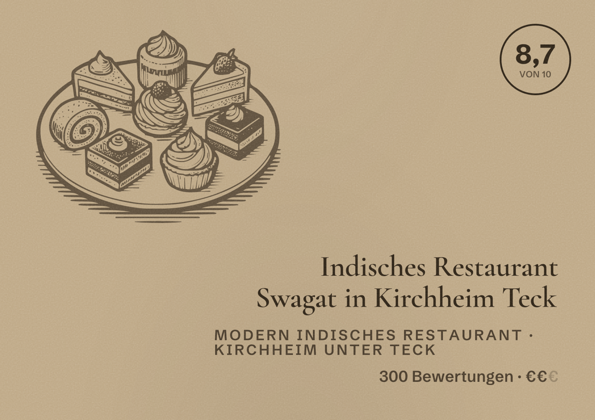 Illustriertes Poster von Indisches Restaurant Swagat in Kirchheim Teck, Modern indisches Restaurant in Kirchheim unter Teck: Bewertung 8,7 von 10 aus 300 Bewertungen, Preisniveau €€