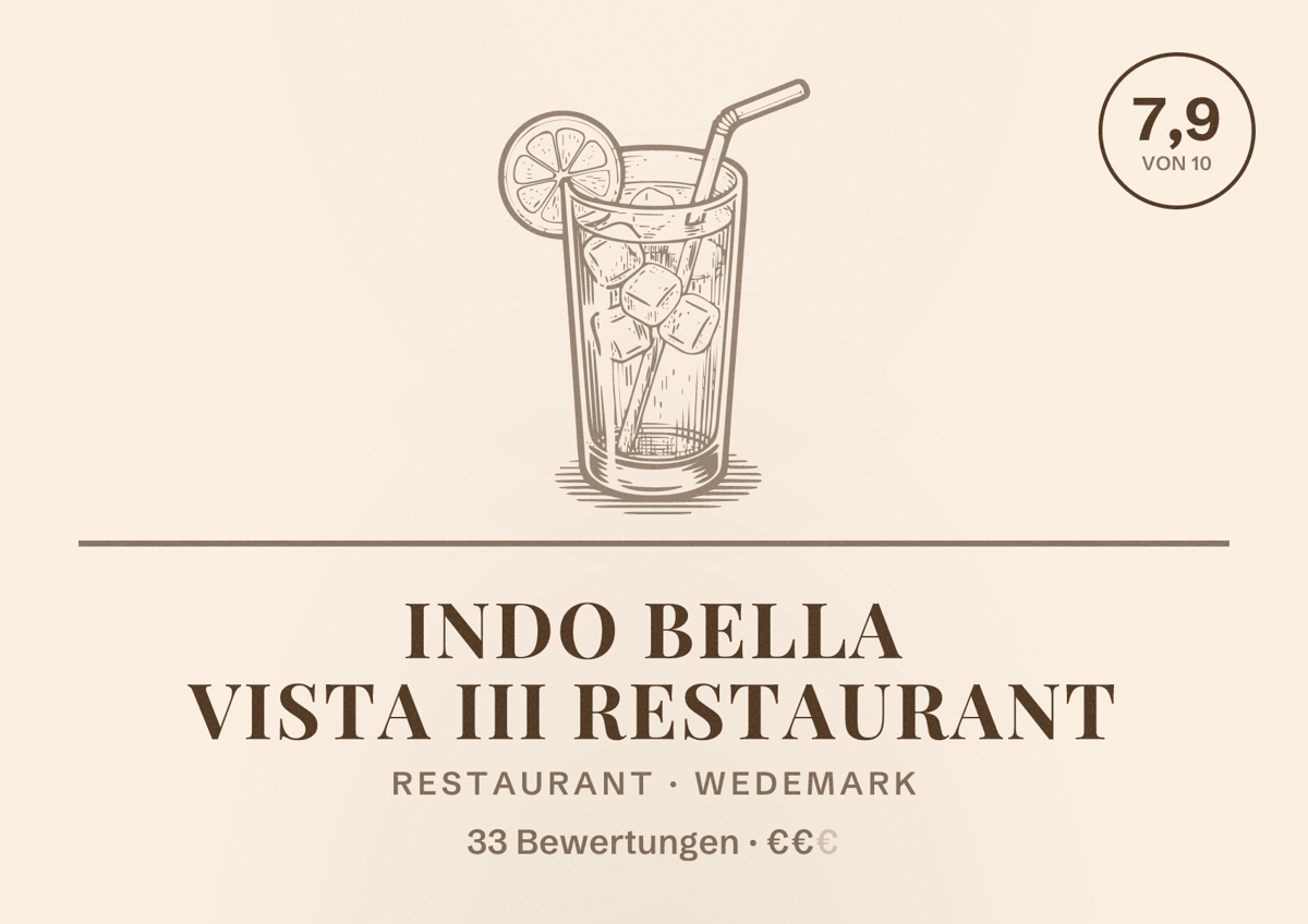 Illustriertes Poster von Indo Bella Vista III Restaurant, Restaurant in Wedemark: Bewertung 7,9 von 10 aus 33 Bewertungen, Preisniveau €€