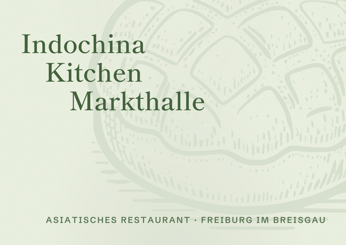 Illustriertes Poster von Indochina Kitchen Markthalle, Asiatisches Restaurant in Freiburg im Breisgau