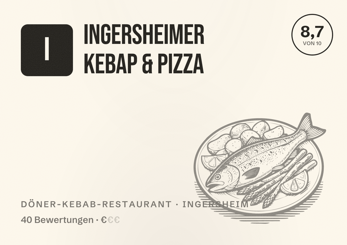 Illustriertes Poster von Ingersheimer Kebap & Pizza, Döner-Kebab-Restaurant in Ingersheim: Bewertung 8,7 von 10 aus 40 Bewertungen, Preisniveau €
