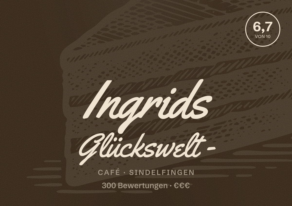 Illustriertes Poster von Ingrids Glückswelt -, Café in Sindelfingen: Bewertung 6,7 von 10 aus 300 Bewertungen, Preisniveau €€€