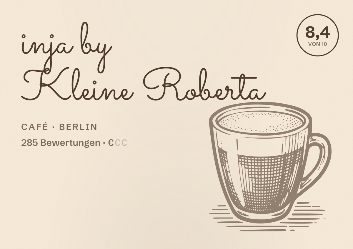 Illustriertes Poster von inja by Kleine Roberta, Café in Berlin: Bewertung 8,4 von 10 aus 285 Bewertungen, Preisniveau €