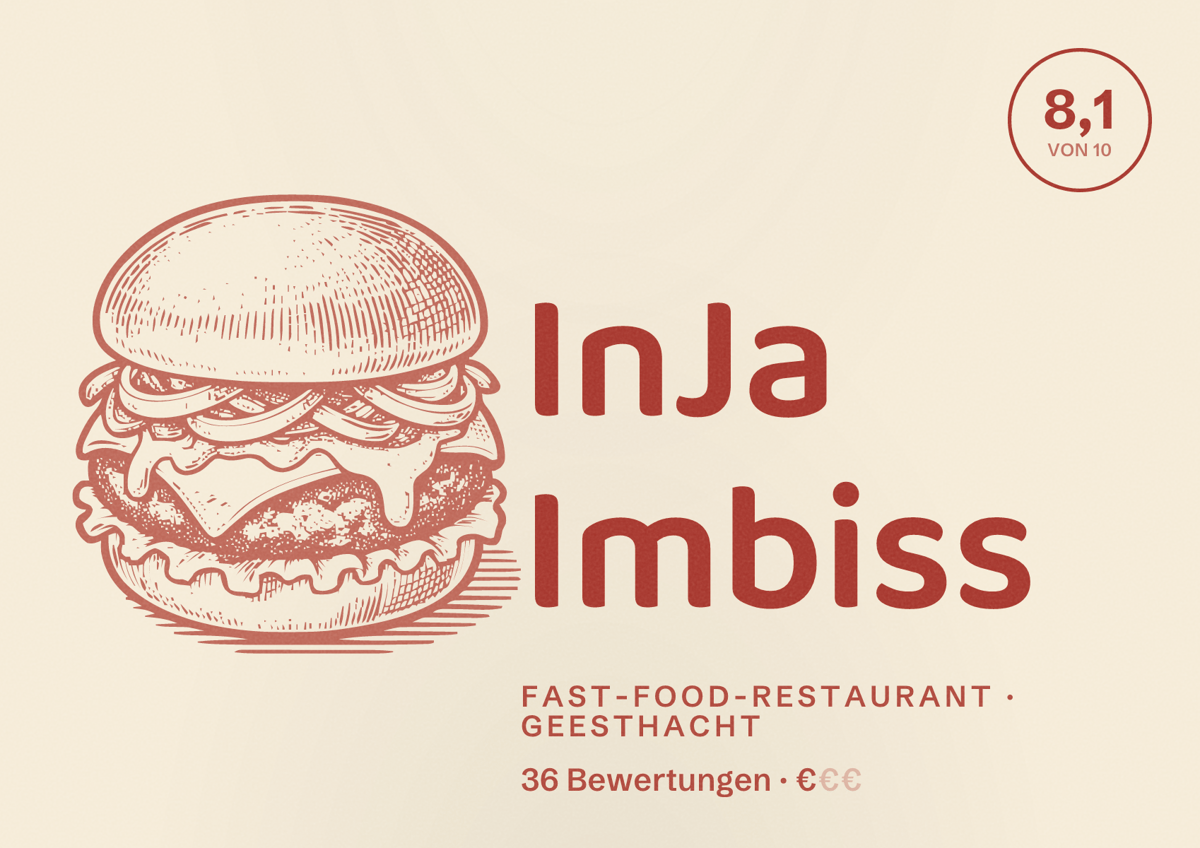 Illustriertes Poster von InJa Imbiss, Fast-Food-Restaurant in Geesthacht: Bewertung 8,1 von 10 aus 36 Bewertungen, Preisniveau €