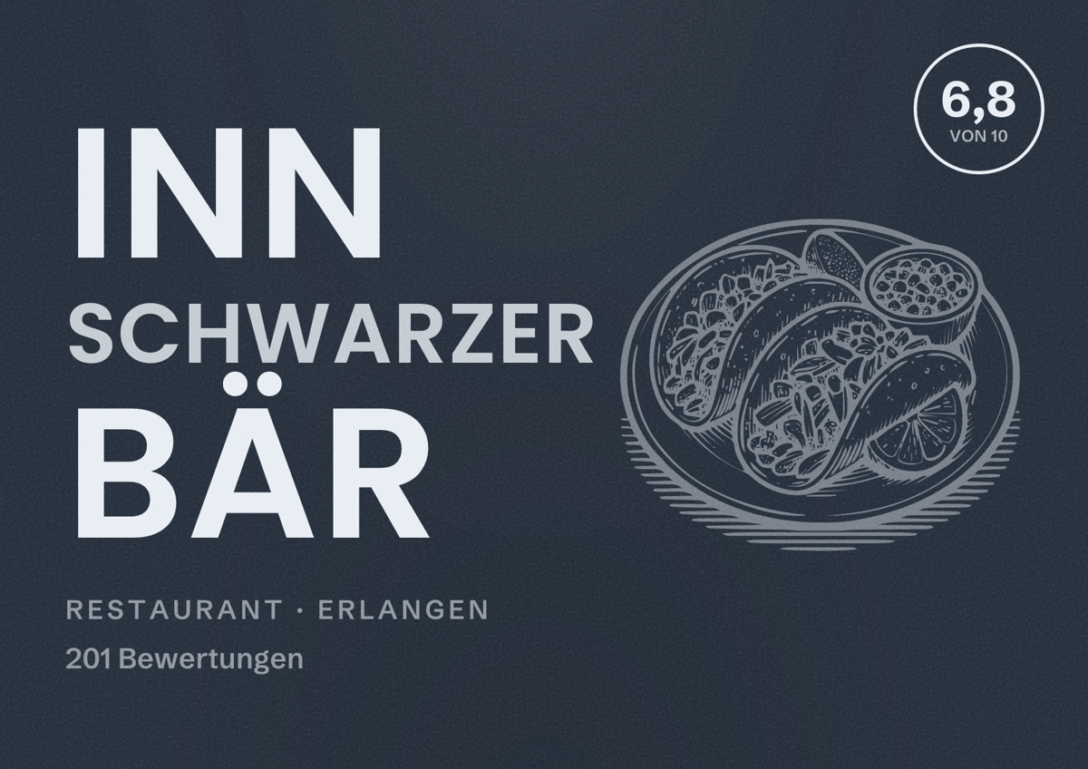 Illustriertes Poster von Inn Schwarzer Bär, Restaurant in Erlangen: Bewertung 6,8 von 10 aus 201 Bewertungen