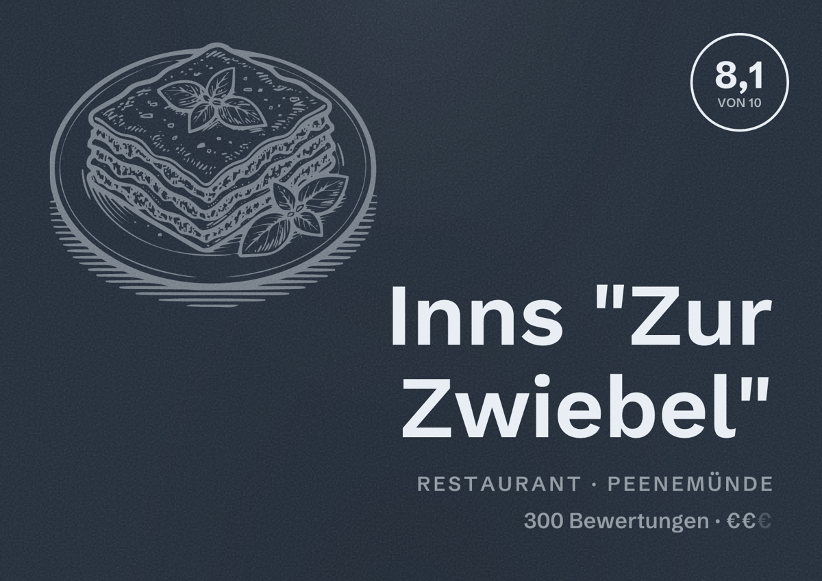 Illustriertes Poster von Inns "Zur Zwiebel", Restaurant in Peenemünde: Bewertung 8,1 von 10 aus 300 Bewertungen, Preisniveau €€