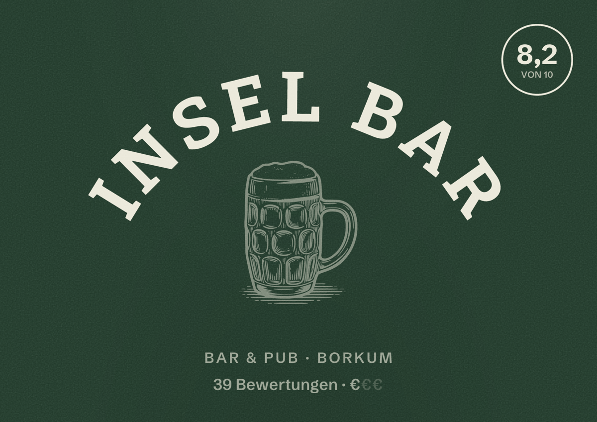 Illustriertes Poster von Insel Bar, Bar & Pub in Borkum: Bewertung 8,2 von 10 aus 39 Bewertungen, Preisniveau €