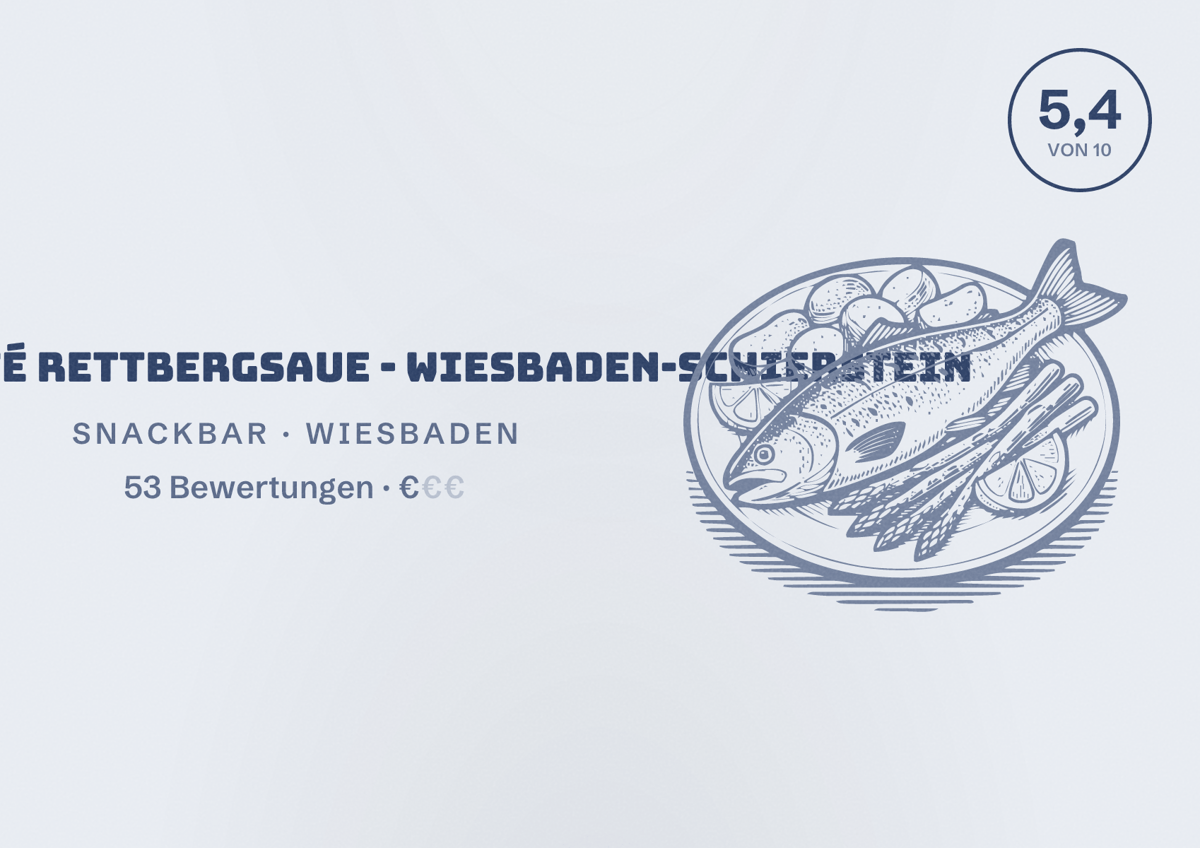 Illustriertes Poster von Insel Café Rettbergsaue - Wiesbaden-Schierstein, Snackbar in Wiesbaden: Bewertung 5,4 von 10 aus 53 Bewertungen, Preisniveau €
