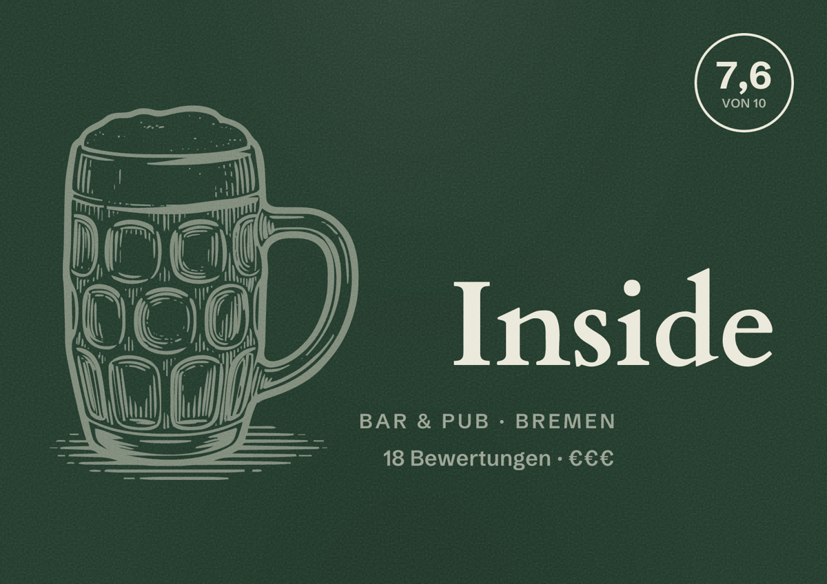 Illustriertes Poster von Inside, Bar & Pub in Bremen: Bewertung 7,6 von 10 aus 18 Bewertungen, Preisniveau €€€