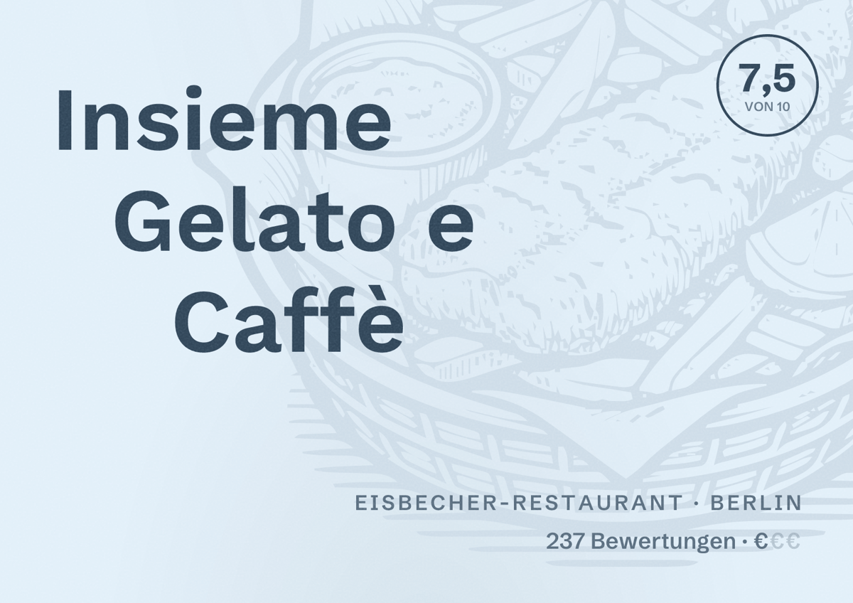 Illustriertes Poster von Insieme Gelato e Caffè, Eisbecher-Restaurant in Berlin: Bewertung 7,5 von 10 aus 237 Bewertungen, Preisniveau €