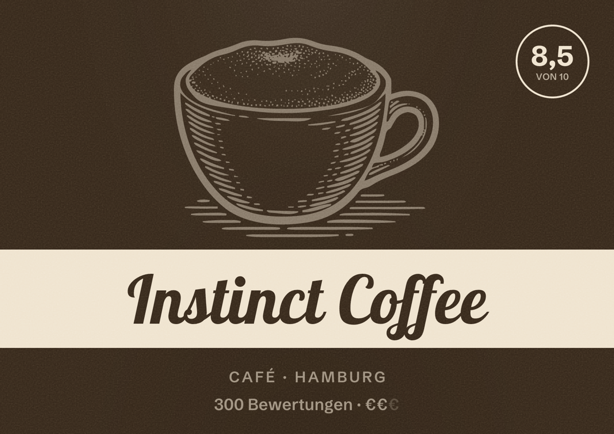 Illustriertes Poster von Instinct Coffee, Café in Hamburg: Bewertung 8,5 von 10 aus 300 Bewertungen, Preisniveau €€