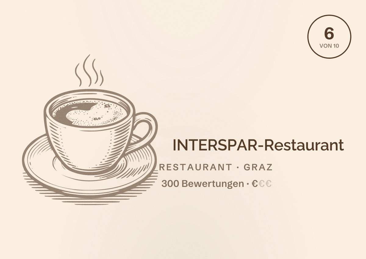 Illustriertes Poster von INTERSPAR-Restaurant, Restaurant in Graz: Bewertung 6 von 10 aus 300 Bewertungen, Preisniveau €