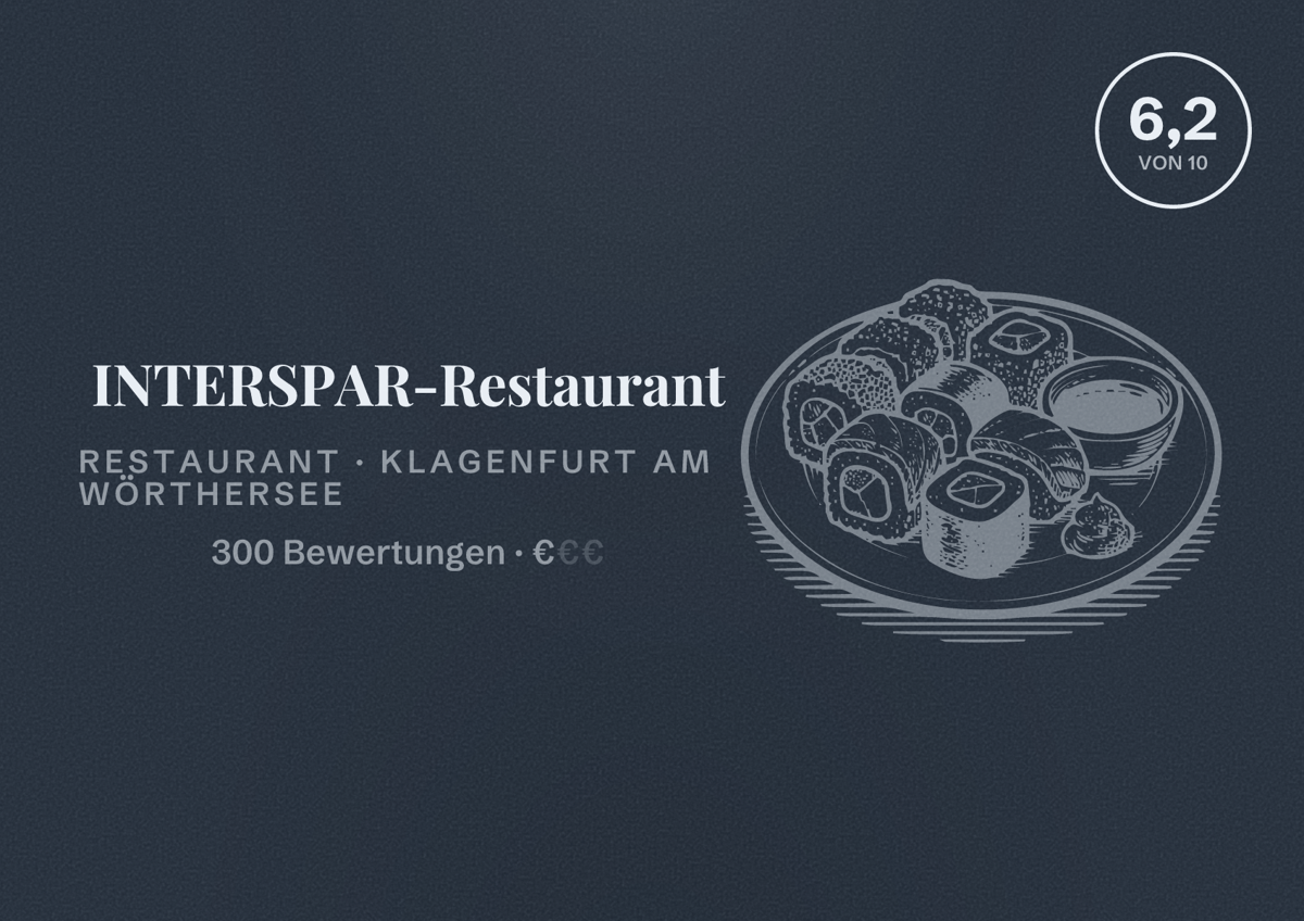 Illustriertes Poster von INTERSPAR-Restaurant, Restaurant in Klagenfurt am Wörthersee: Bewertung 6,2 von 10 aus 300 Bewertungen, Preisniveau €