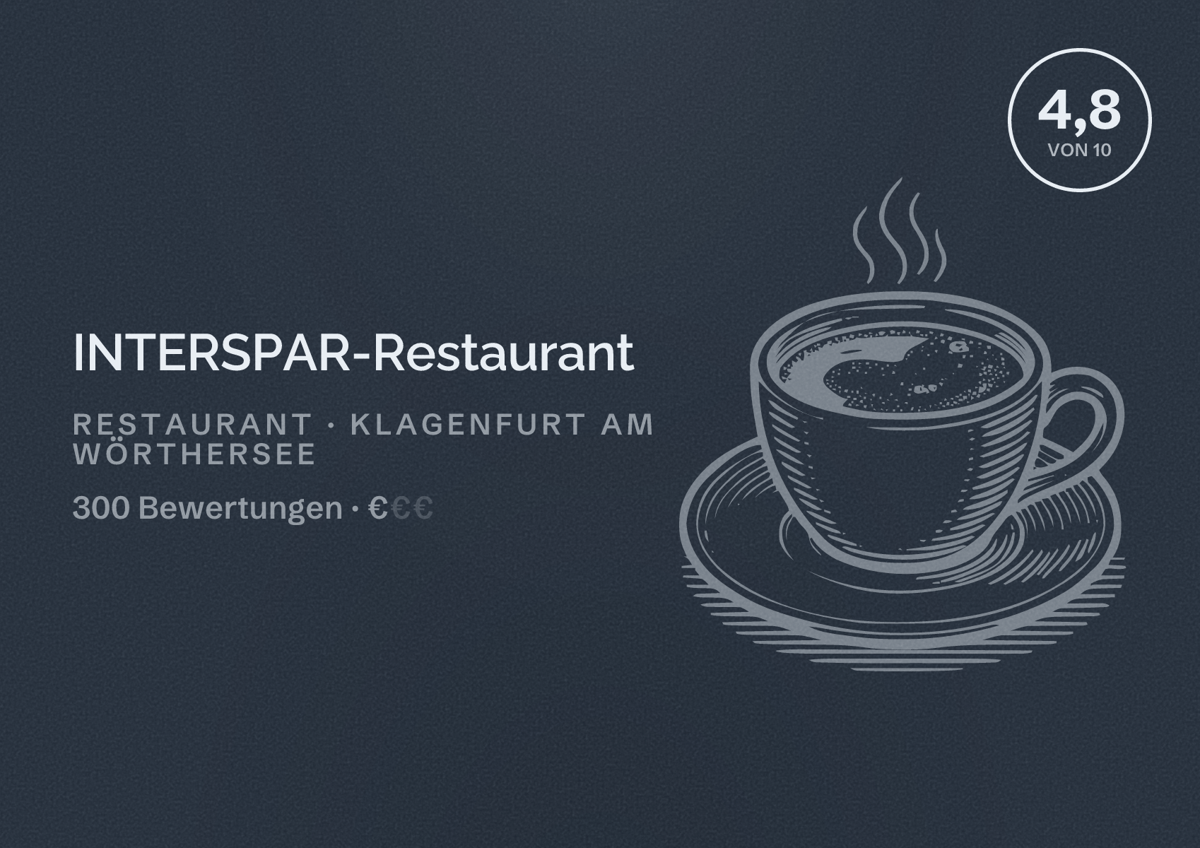 Illustriertes Poster von INTERSPAR-Restaurant, Restaurant in Klagenfurt am Wörthersee: Bewertung 4,8 von 10 aus 300 Bewertungen, Preisniveau €