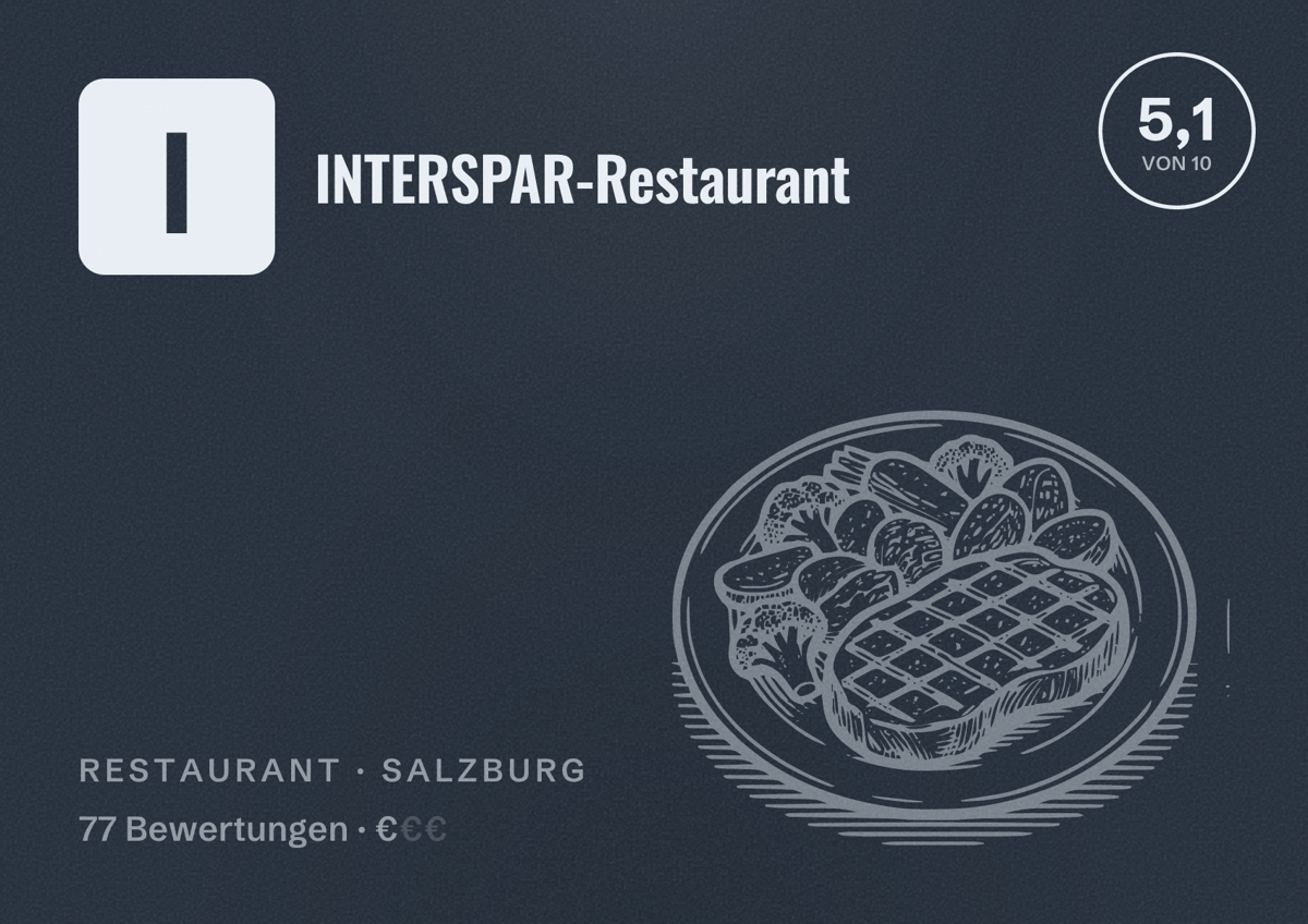 Illustriertes Poster von INTERSPAR-Restaurant, Restaurant in Salzburg: Bewertung 5,1 von 10 aus 77 Bewertungen, Preisniveau €