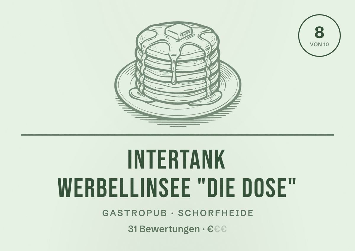 Illustriertes Poster von INTERTANK Werbellinsee "DIE DOSE", Gastropub in Schorfheide: Bewertung 8 von 10 aus 31 Bewertungen, Preisniveau €