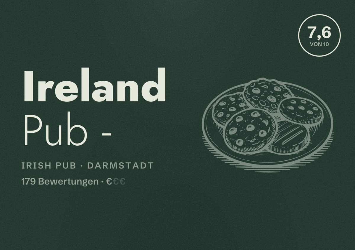 Illustriertes Poster von Ireland Pub -, Irish Pub in Darmstadt: Bewertung 7,6 von 10 aus 179 Bewertungen, Preisniveau €