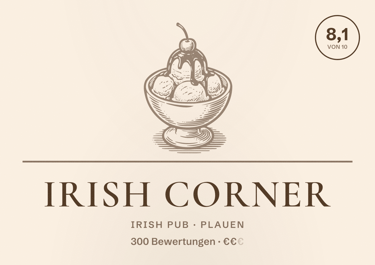 Illustriertes Poster von Irish Corner, Irish Pub in Plauen: Bewertung 8,1 von 10 aus 300 Bewertungen, Preisniveau €€