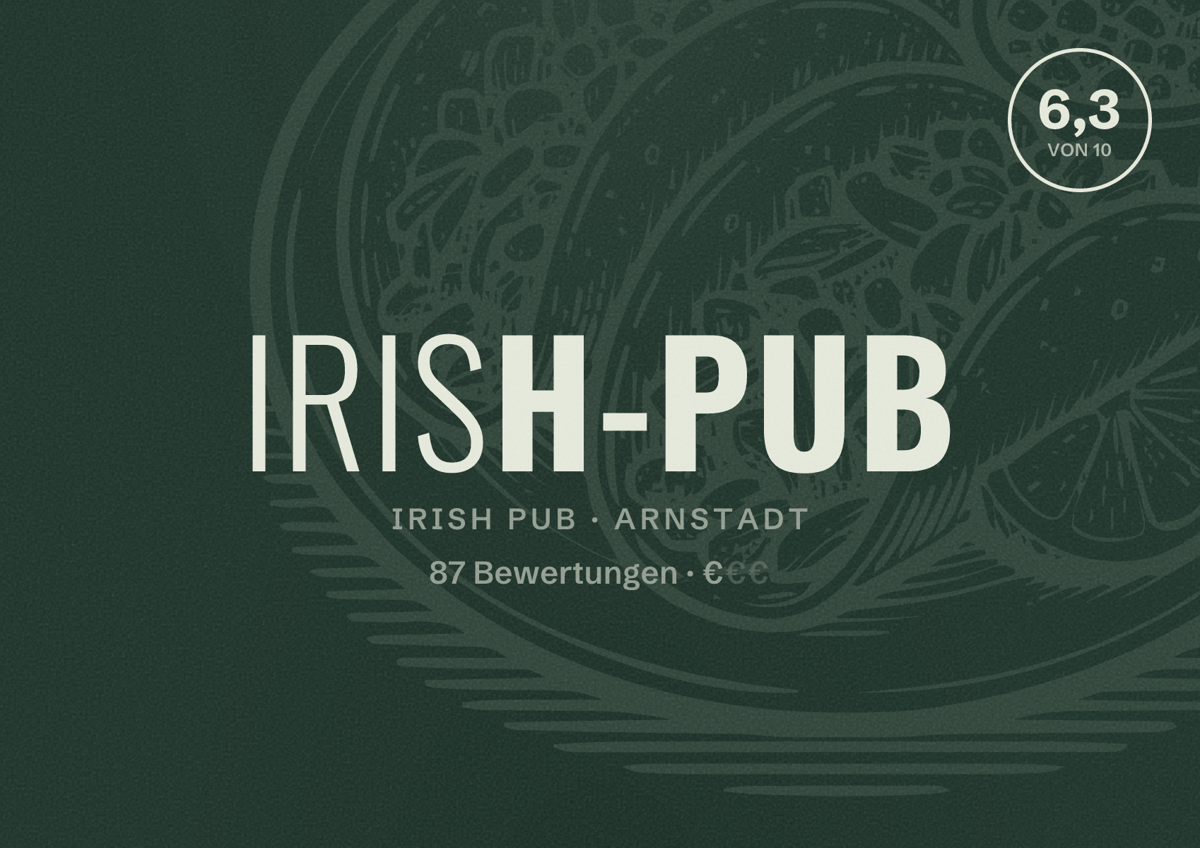 Illustriertes Poster von Irish-Pub, Irish Pub in Arnstadt: Bewertung 6,3 von 10 aus 87 Bewertungen, Preisniveau €