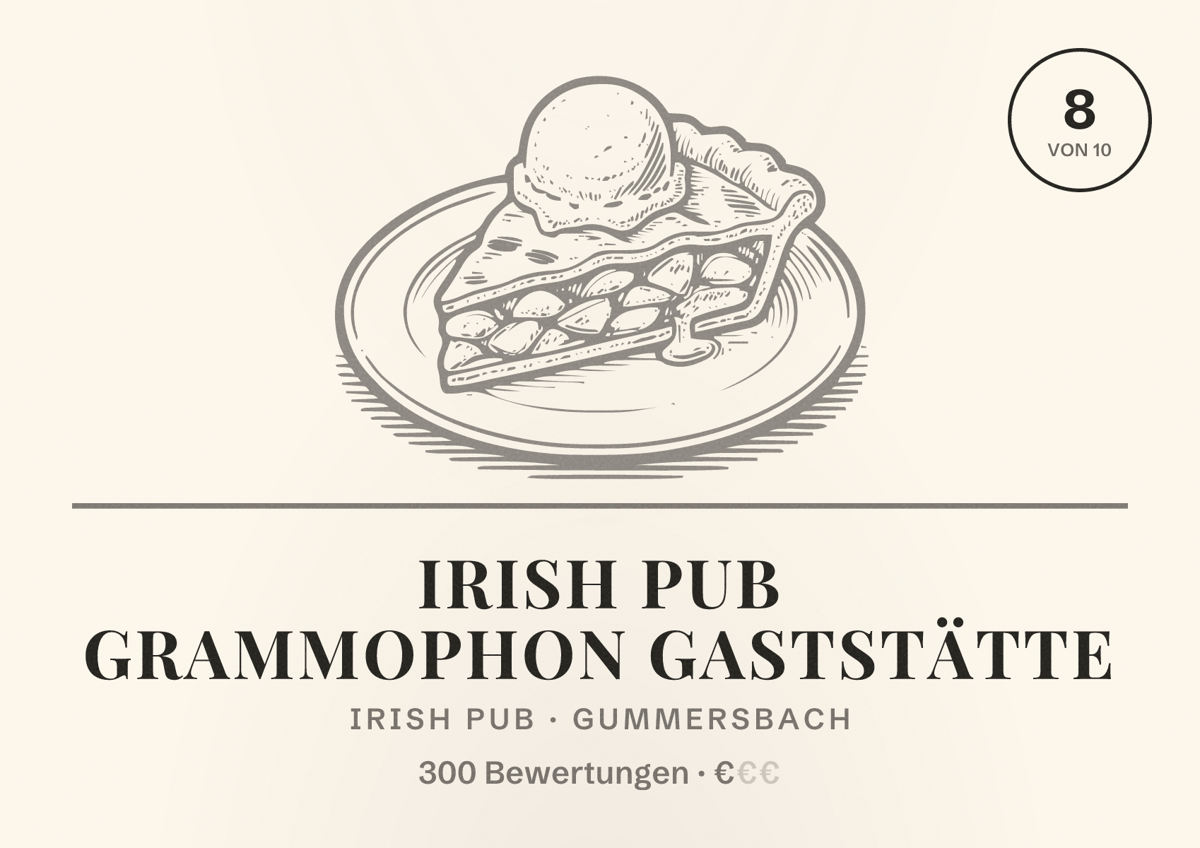 Illustriertes Poster von Irish Pub Grammophon Gaststätte, Irish Pub in Gummersbach: Bewertung 8 von 10 aus 300 Bewertungen, Preisniveau €